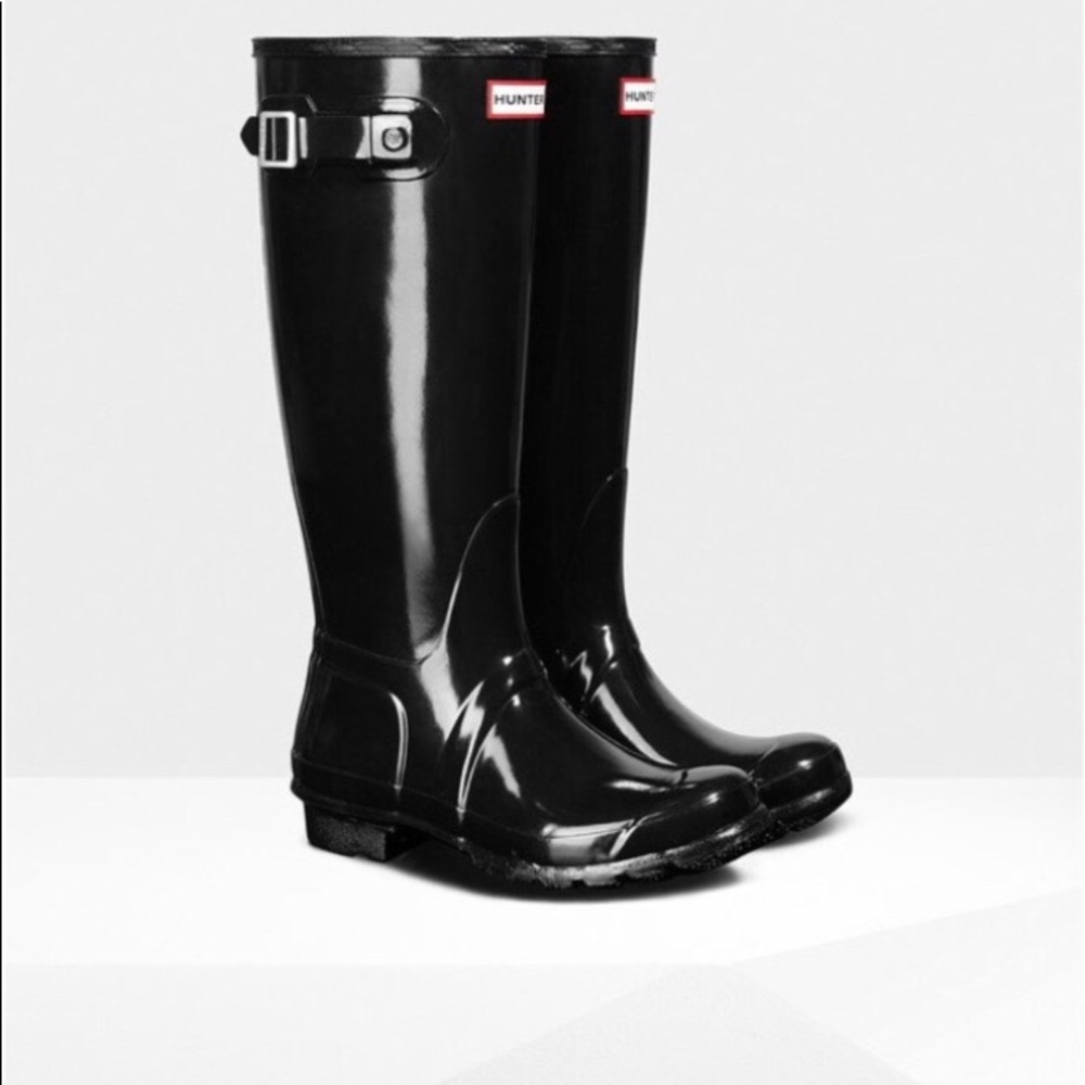 Black tall hunter rain boots size 9